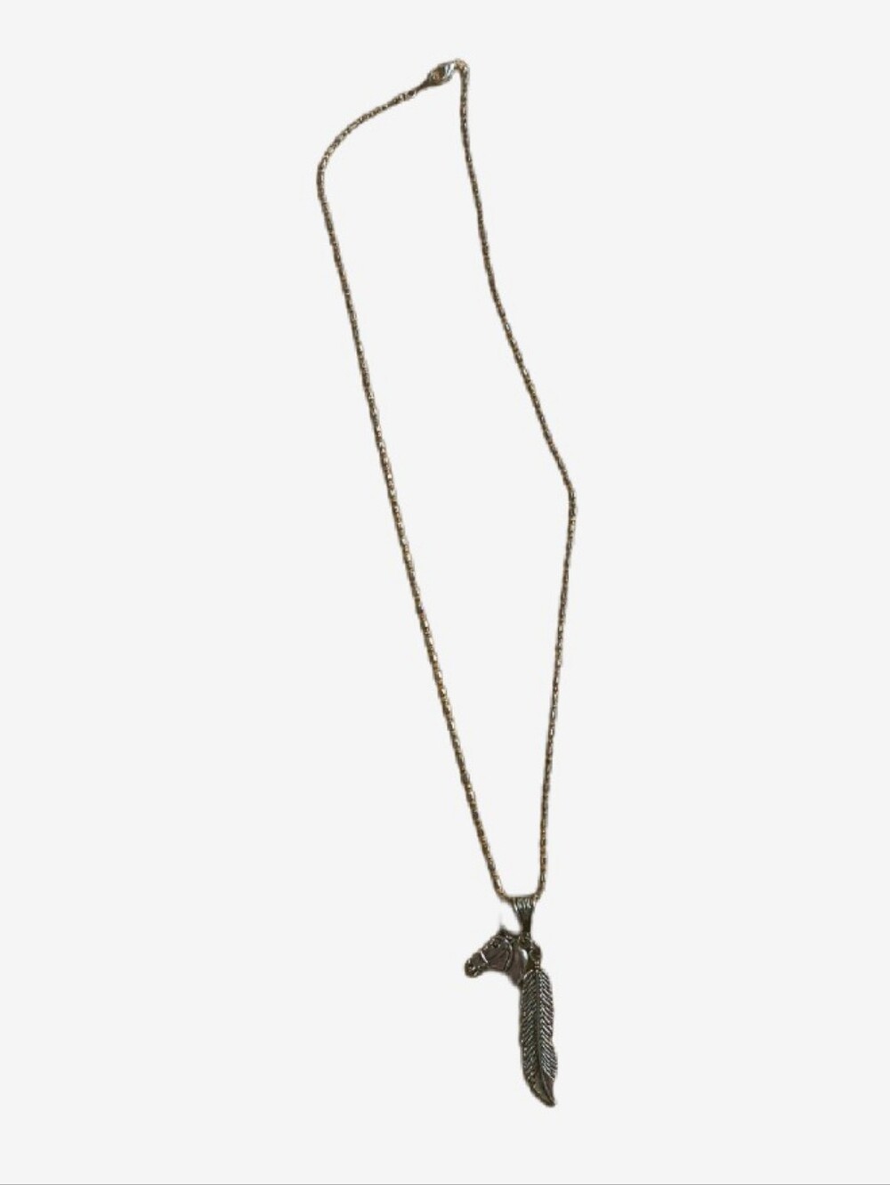 925 Sterling Silver Chain Western Equestrian Horse Head Feather Pendant Necklace